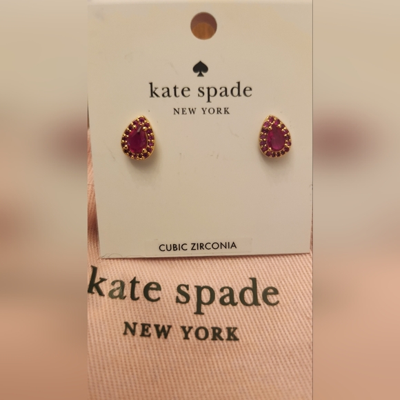 kate spade Jewelry - Kate Spade Gold and Red Tear Drop Stud Earrings